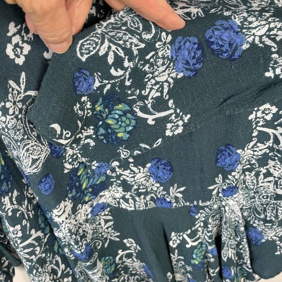 Free People Smooth Talker Tunic Swing Dress Medium Teal Floral Low Back Pockets - Picture 7 of 10